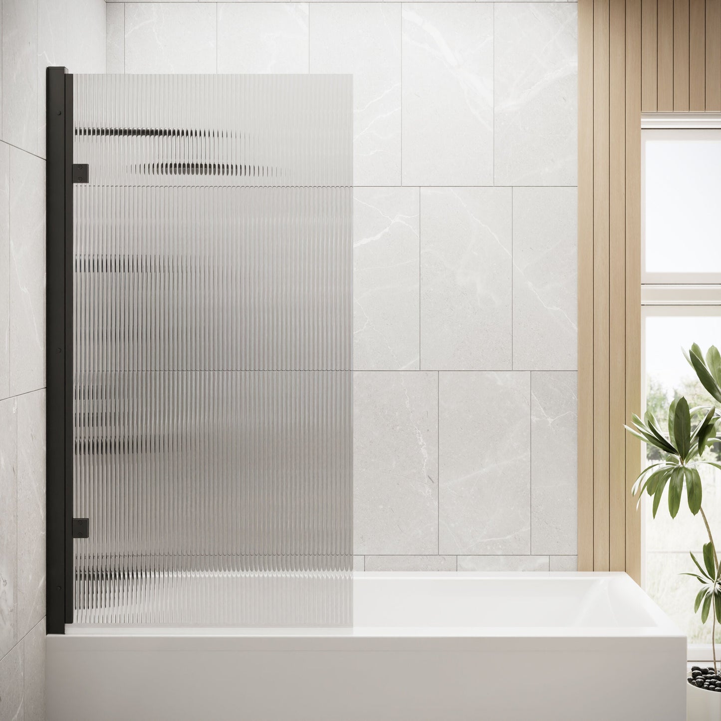 [BBSCSQ7FLBP] Contemporary 8mm Toughened Safety Glass Square Hinged Fluted Bath Screen, 1520 x 830 x 24mm - Choice of Colour - Lifestyle 1