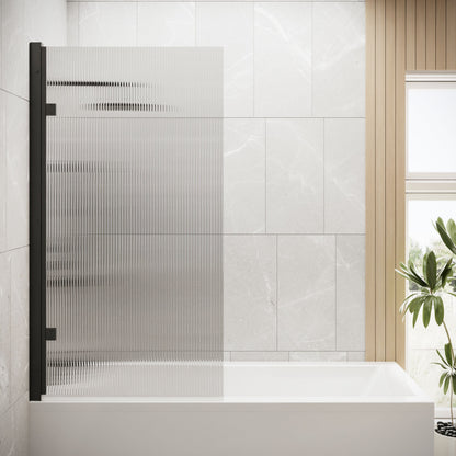 [BBSCSQ7FLBP] Contemporary 8mm Toughened Safety Glass Square Hinged Fluted Bath Screen, 1520 x 830 x 24mm - Choice of Colour - Lifestyle 1