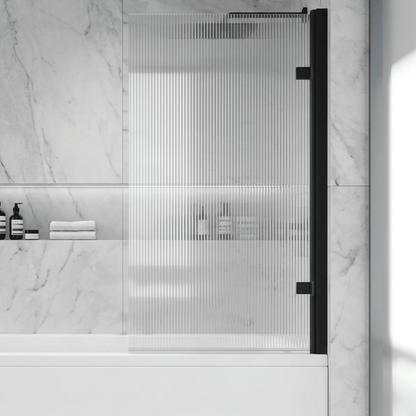 [BBSCSQ7FLBP] Contemporary 8mm Toughened Safety Glass Square Hinged Fluted Bath Screen, 1520 x 830 x 24mm - Choice of Colour - Silo
