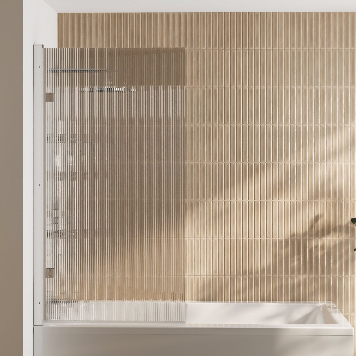 [BBSCSQ7FL] Contemporary 8mm Toughened Safety Glass Square Hinged Fluted Bath Screen, 1520 x 830 x 24mm - Choice of Colour - Lifestyle 1