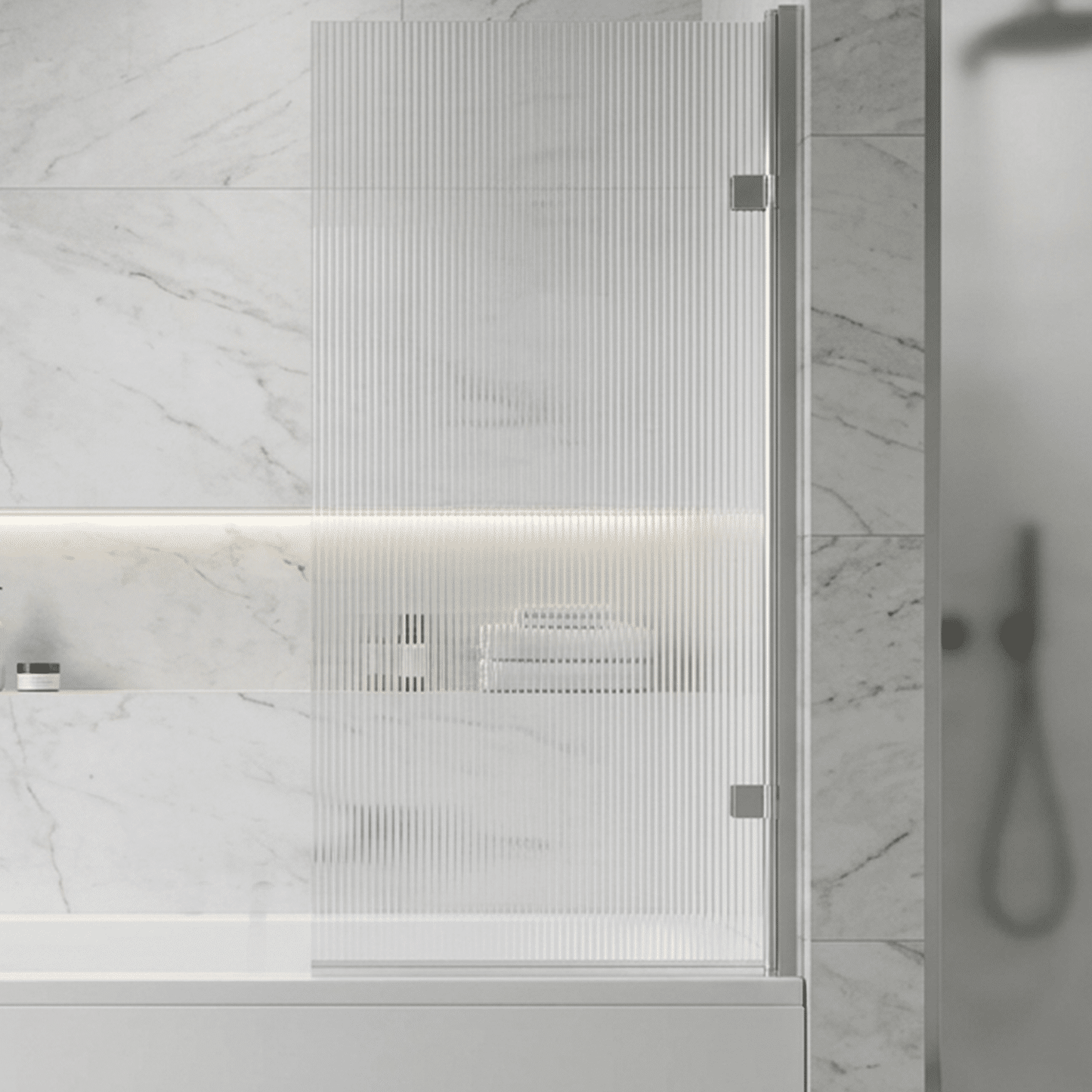 [BBSCSQ7FL] Contemporary 8mm Toughened Safety Glass Square Hinged Fluted Bath Screen, 1520 x 830 x 24mm - Choice of Colour - Silo