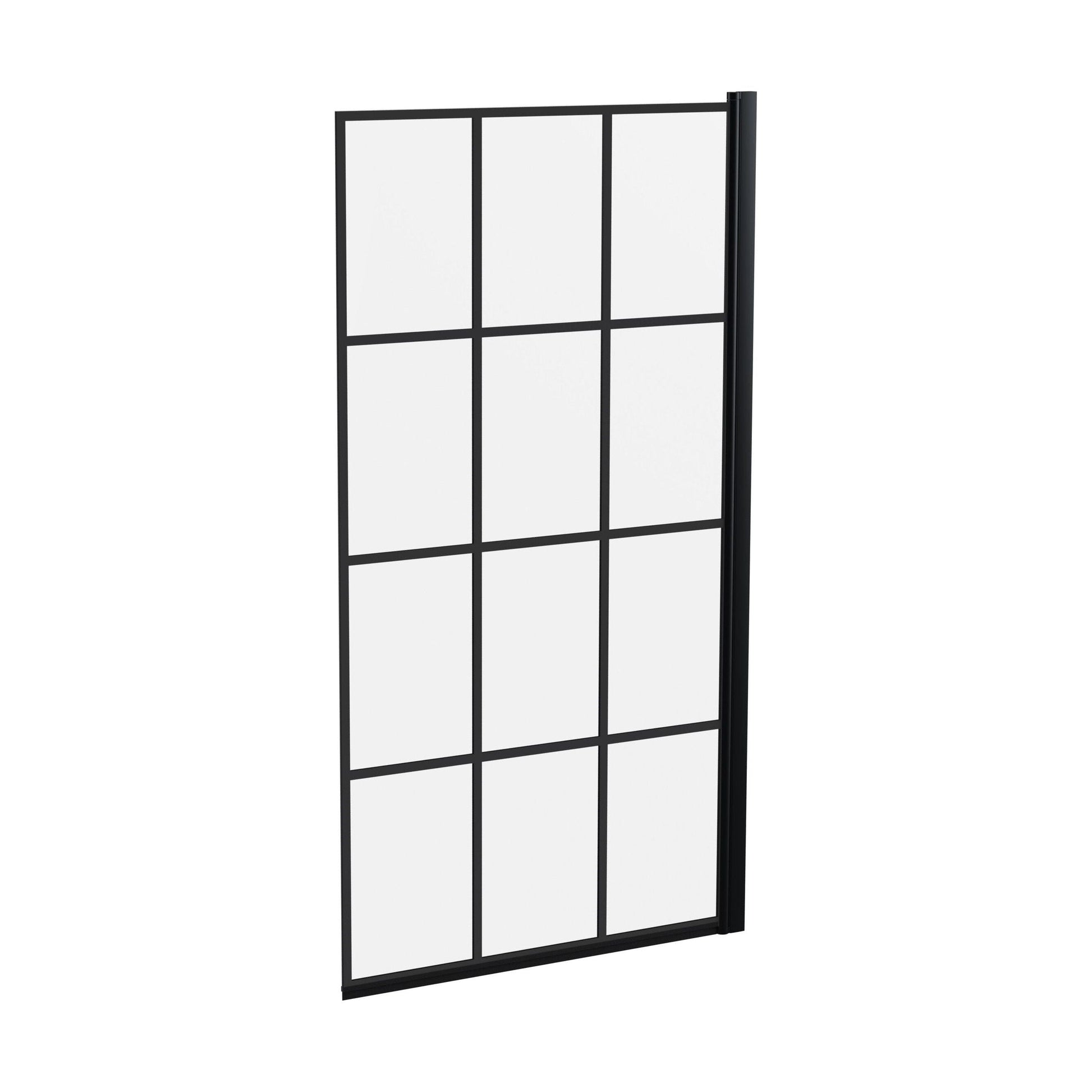 [BBSCSQBF] Contemporary Black Framed Reversible Hinged Shower Bath Screen - 6 mm Toughened Safety Glass, H: 1430 × W: 790 × D: 38 mm - Cutout