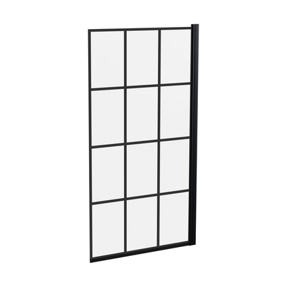 [BBSCSQBF] Contemporary Black Framed Reversible Hinged Shower Bath Screen - 6 mm Toughened Safety Glass, H: 1430 × W: 790 × D: 38 mm - Cutout