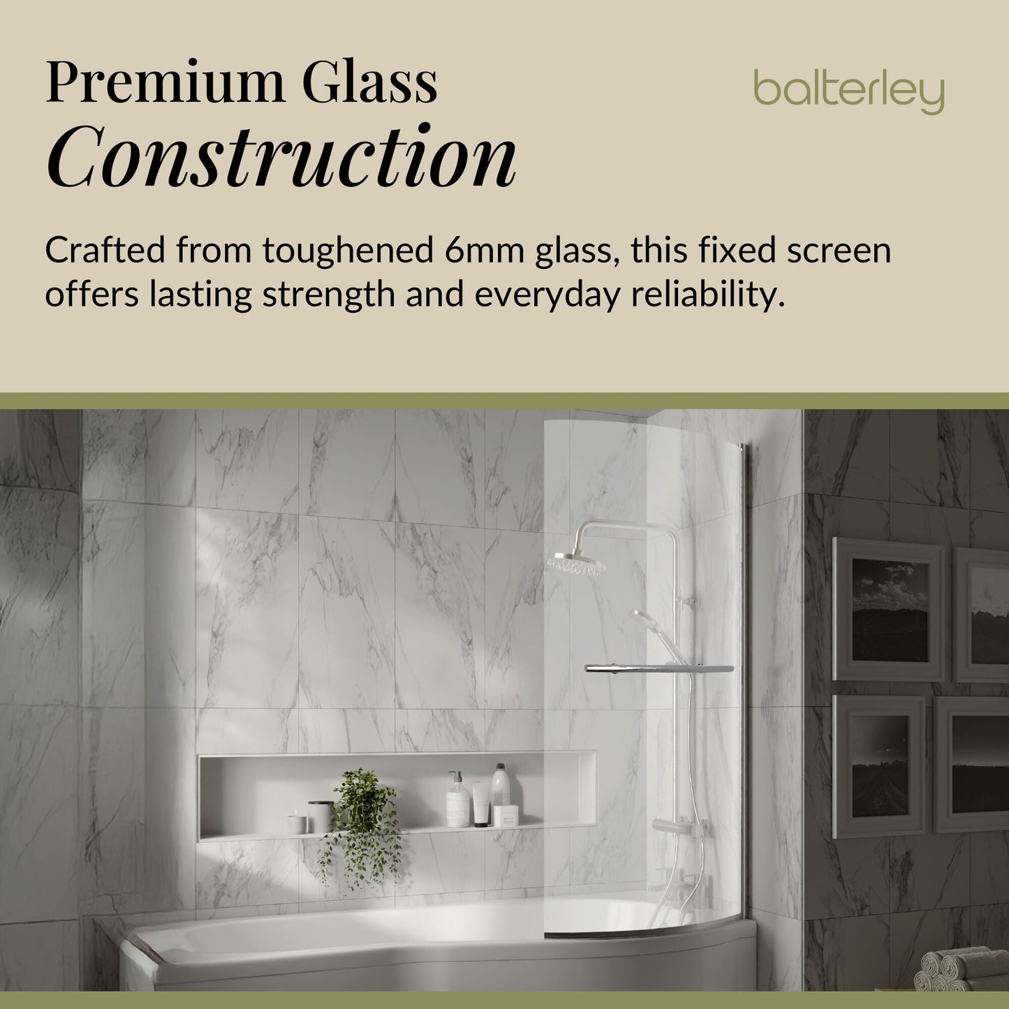 Contemporary Curved 6mm Toughened Safety Glass Reversible B-Bath Screen