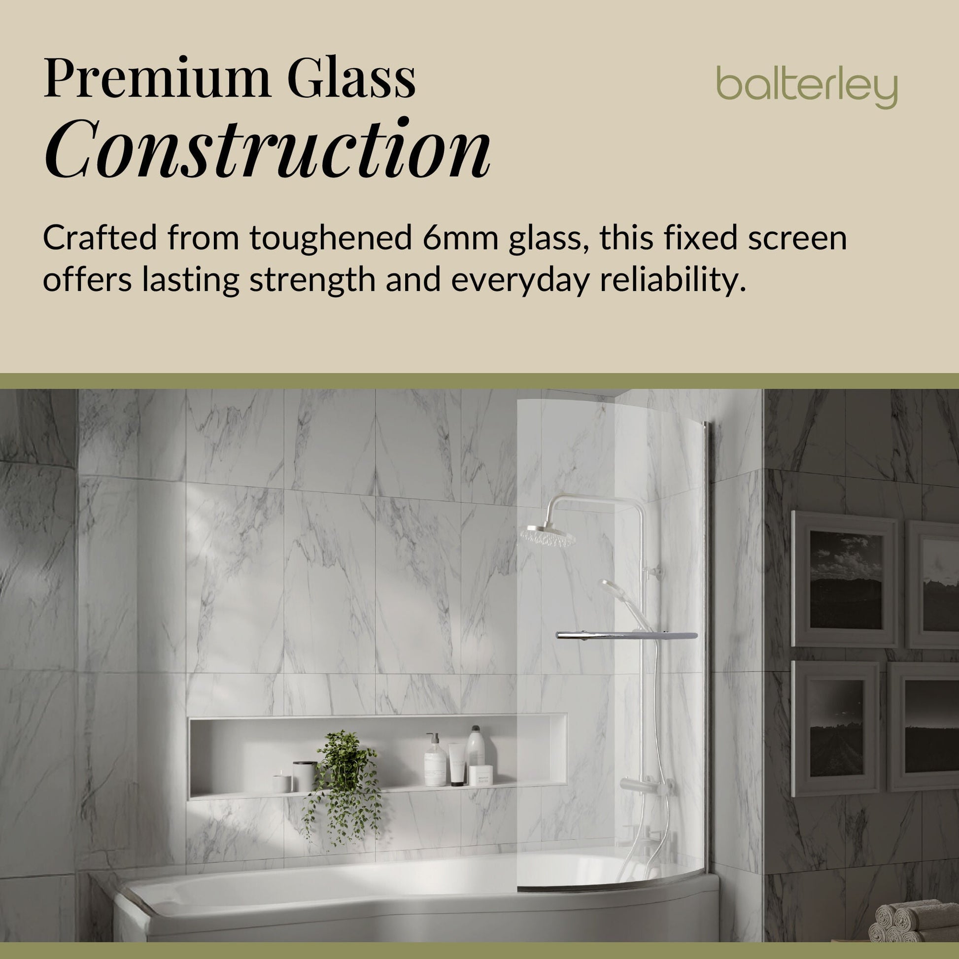 Contemporary Curved 6mm Toughened Safety Glass Reversible B-Bath Screen