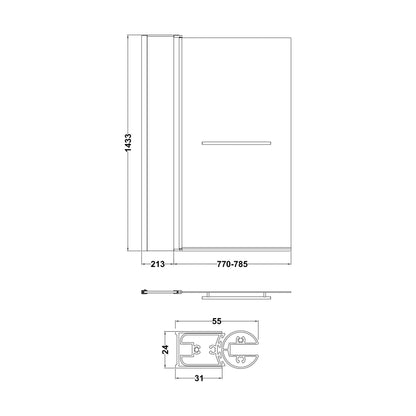 [BBSCSRR2] Contemporary Square Bath Shower Screen - Choice of Style and Finish - Technical Drawing