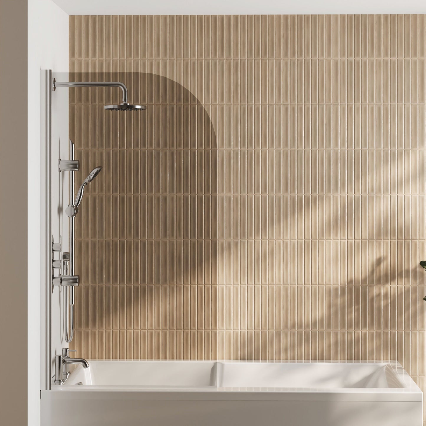 [BBSCSS1] Contemporary 6mm Toughened Safety Glass Round Bath Screen - 1430 x 790mm - Lifestyle 1