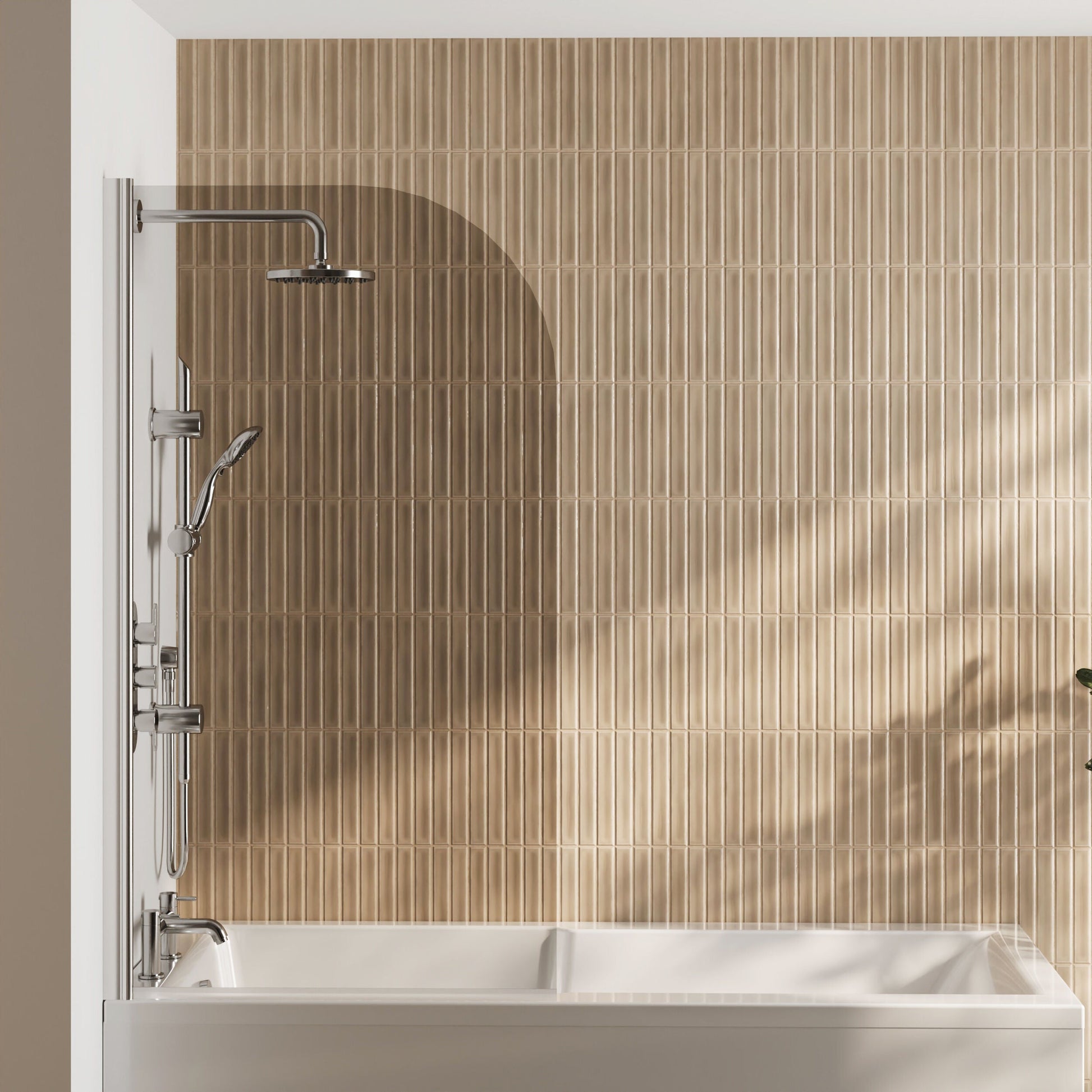 [BBSCSS1] Contemporary 6mm Toughened Safety Glass Round Bath Screen - 1430 x 790mm - Lifestyle 1