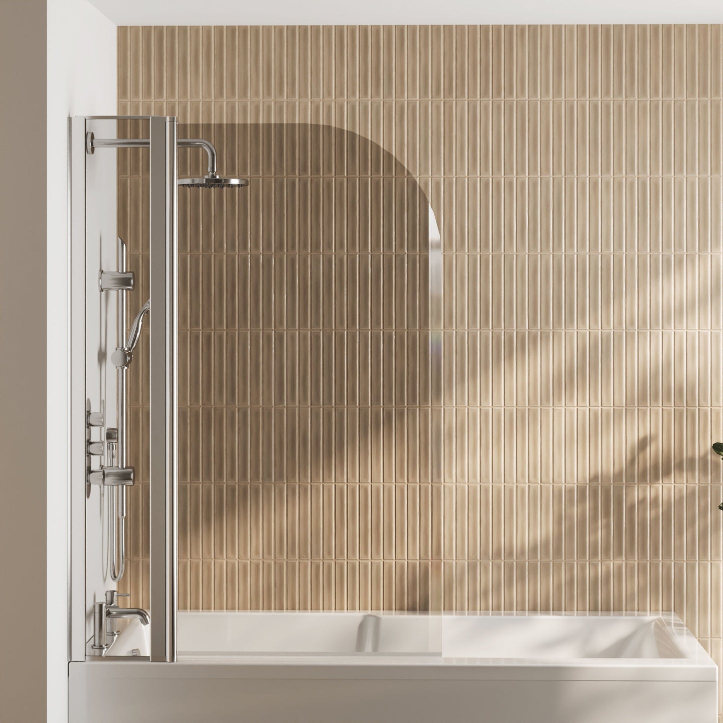[BBSCSS2] Balterley Modern 6mm Toughened Safety Glass Reversible Shower Bath Screen with Fixed Panel - Chrome - Lifestyle 1