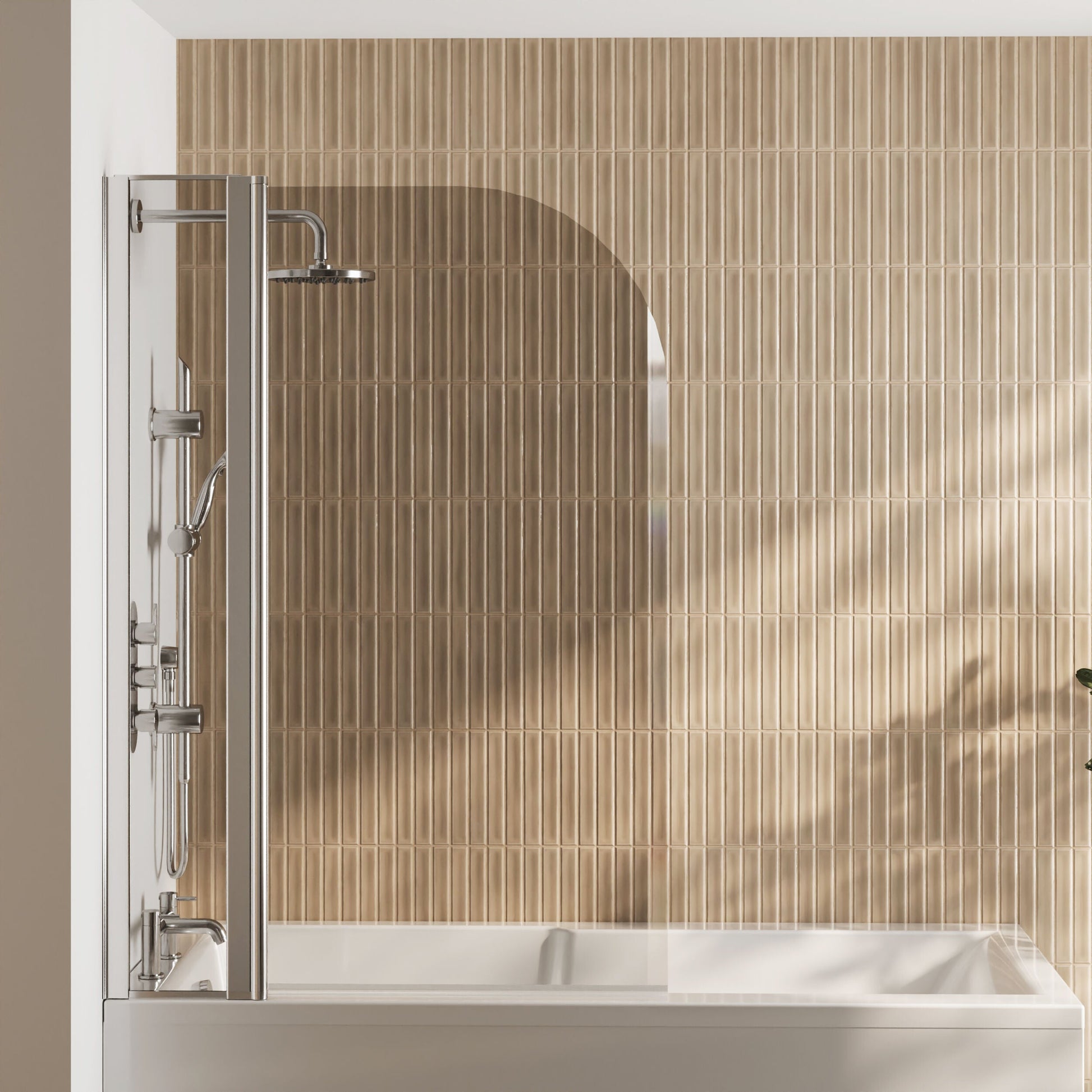 [BBSCSS2] Balterley Modern 6mm Toughened Safety Glass Reversible Shower Bath Screen with Fixed Panel - Chrome - Lifestyle 1