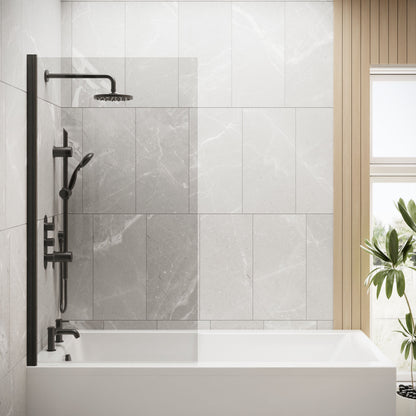 [BBSCSS6BP] Balterley Traditional 6mm Toughened Safety Glass Straight Reversible Bath Screen - Black - Lifestyle 1