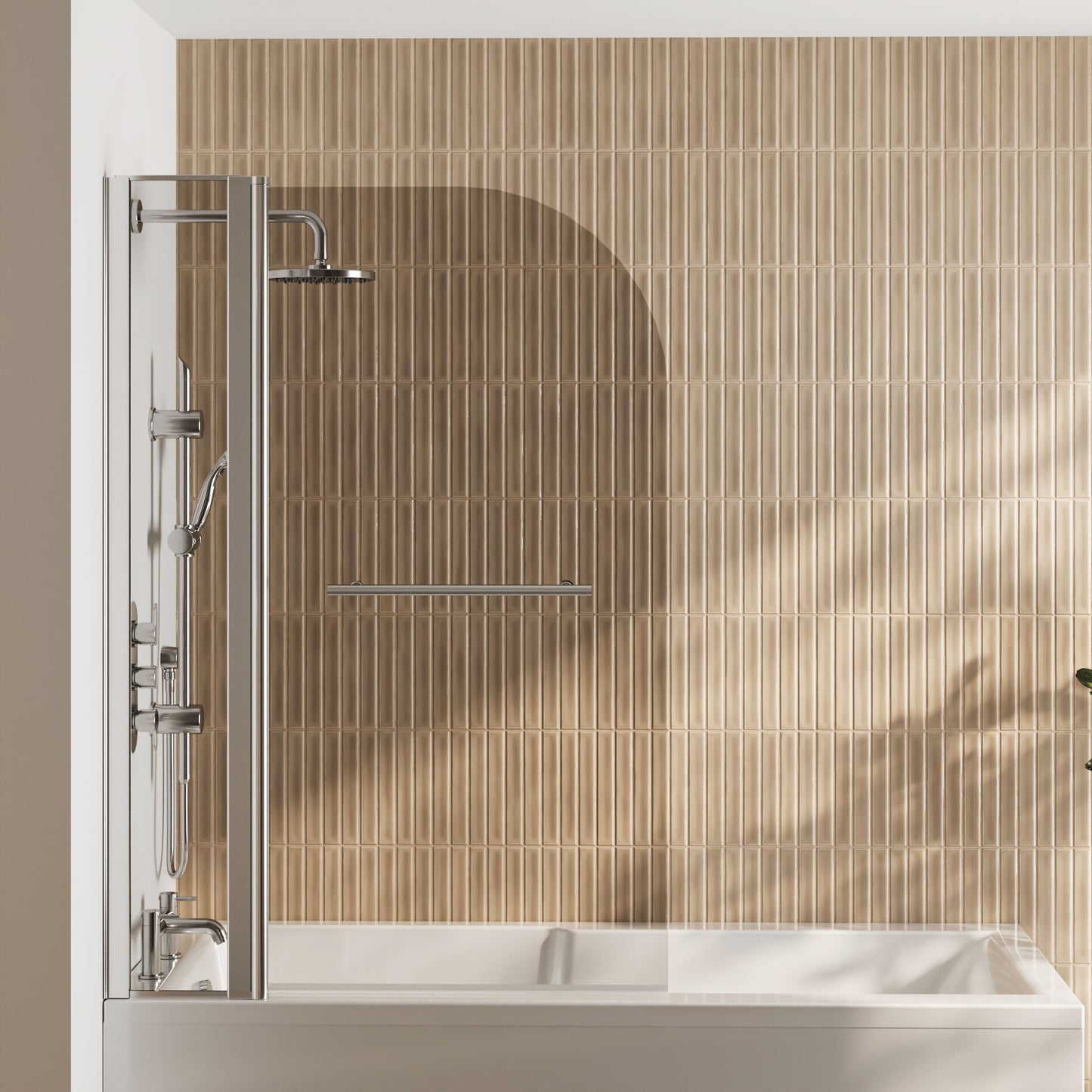[BBSCSSR2] Balterley Modern 6mm Glass Reversible Shower Bath Screen Fixed Panel, 1433 x 998mm - Chrome - Lifestyle 1