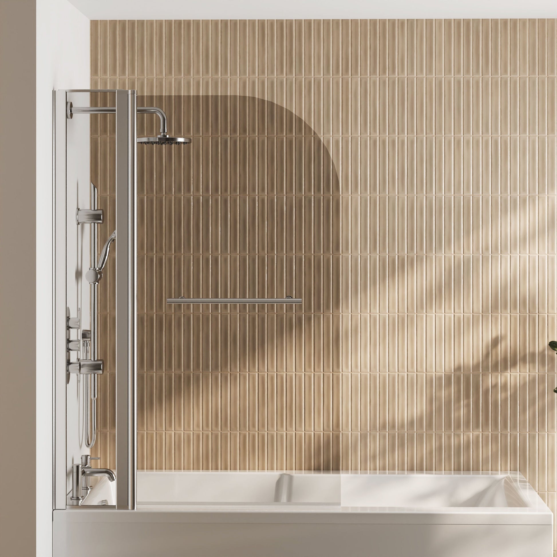 [BBSCSSR2] Balterley Modern 6mm Glass Reversible Shower Bath Screen Fixed Panel, 1433 x 998mm - Chrome - Lifestyle 1
