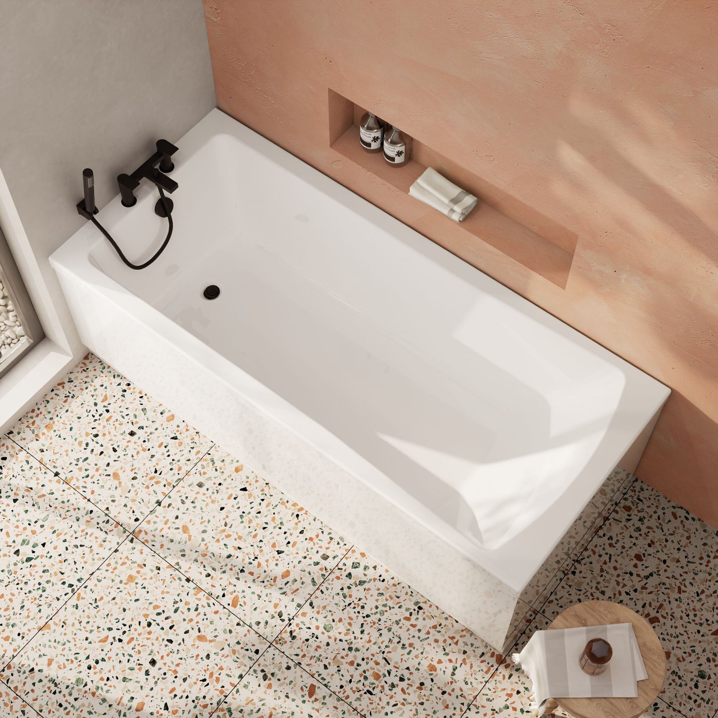 [BBSE414] Contemporary Square Single Ended Bath Tub & Leg Set - Multiple Sizes - Lifestyle 2