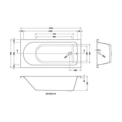 [BBSE605NL] Standard Single Ended Bath 1500x700 - Technical Drawing