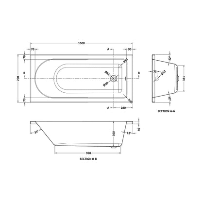 [BBSE605] Contemporary Round Single Ended Bath & Leg Set - Multiple Sizes Available - Technical Drawing