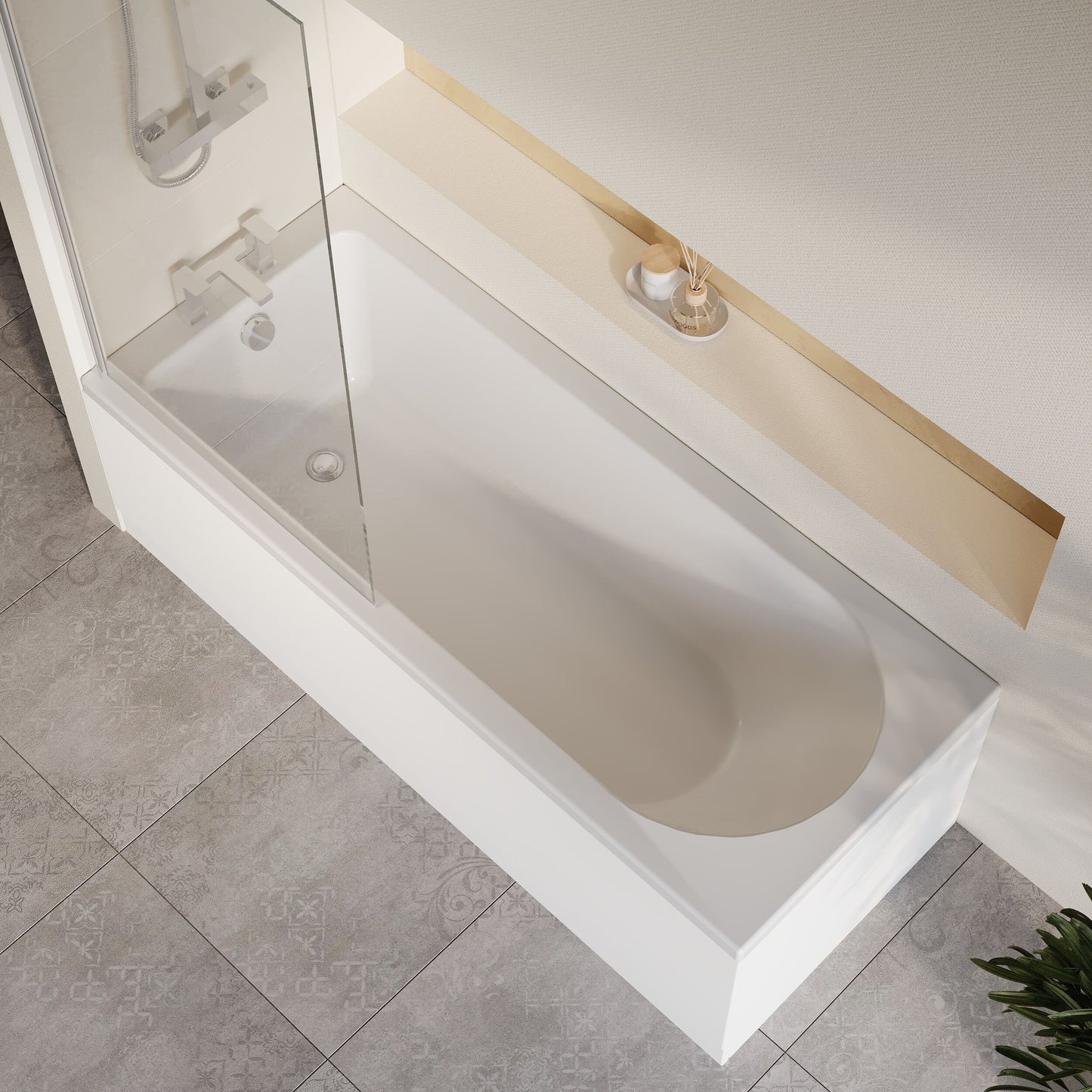 [BBSE60901] Round Single Ended 1700x700 Bath Set - Front & End Panels & Chrome Screen - Lifestyle 2
