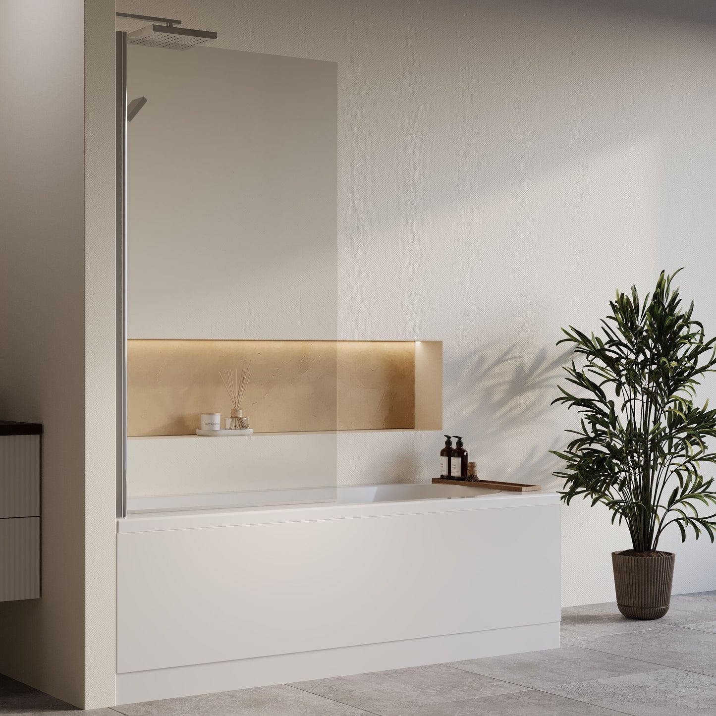 [BBSE60901] Round Single Ended 1700x700 Bath Set - Front & End Panels & Chrome Screen - Lifestyle 3