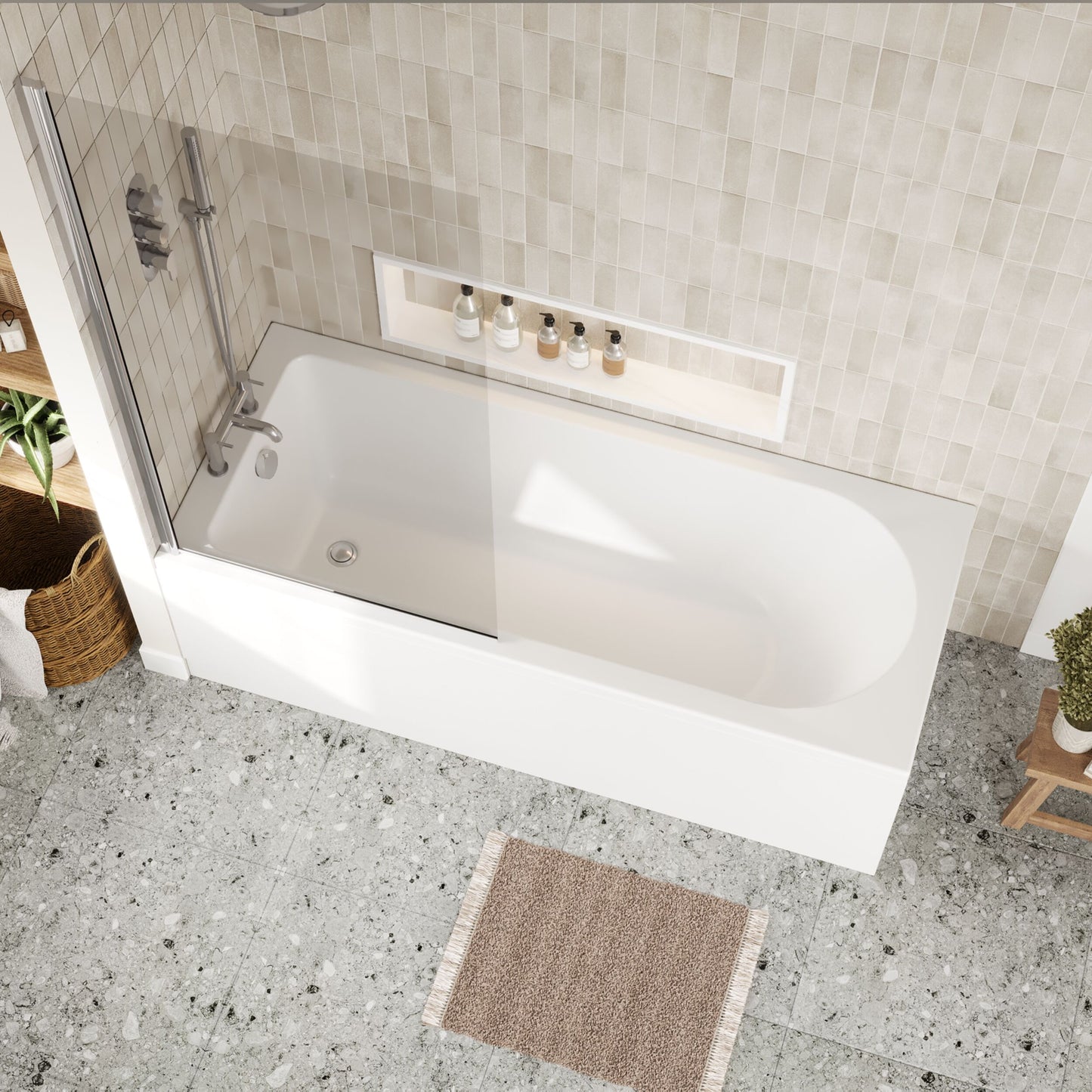 [BBSE60902] Round Single Ended 1700x700 Bath Set - Front & End Panels & Chrome Screen & Waste - Lifestyle 2