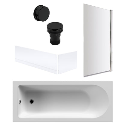 [BBSE60903] Round Single Ended 1700x700 Bath Set - Front & End Panels & Chrome Screen & Black Waste - Cutout