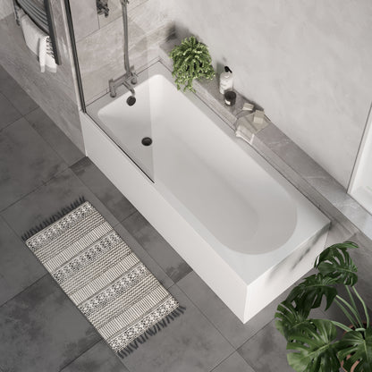 [BBSE60903] Round Single Ended 1700x700 Bath Set - Front & End Panels & Chrome Screen & Black Waste - Lifestyle 2