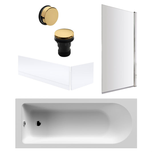 [BBSE60904] Round Single Ended 1700x700 Bath Set - Front & End Panels & Chrome Screen & Brass Waste - Cutout