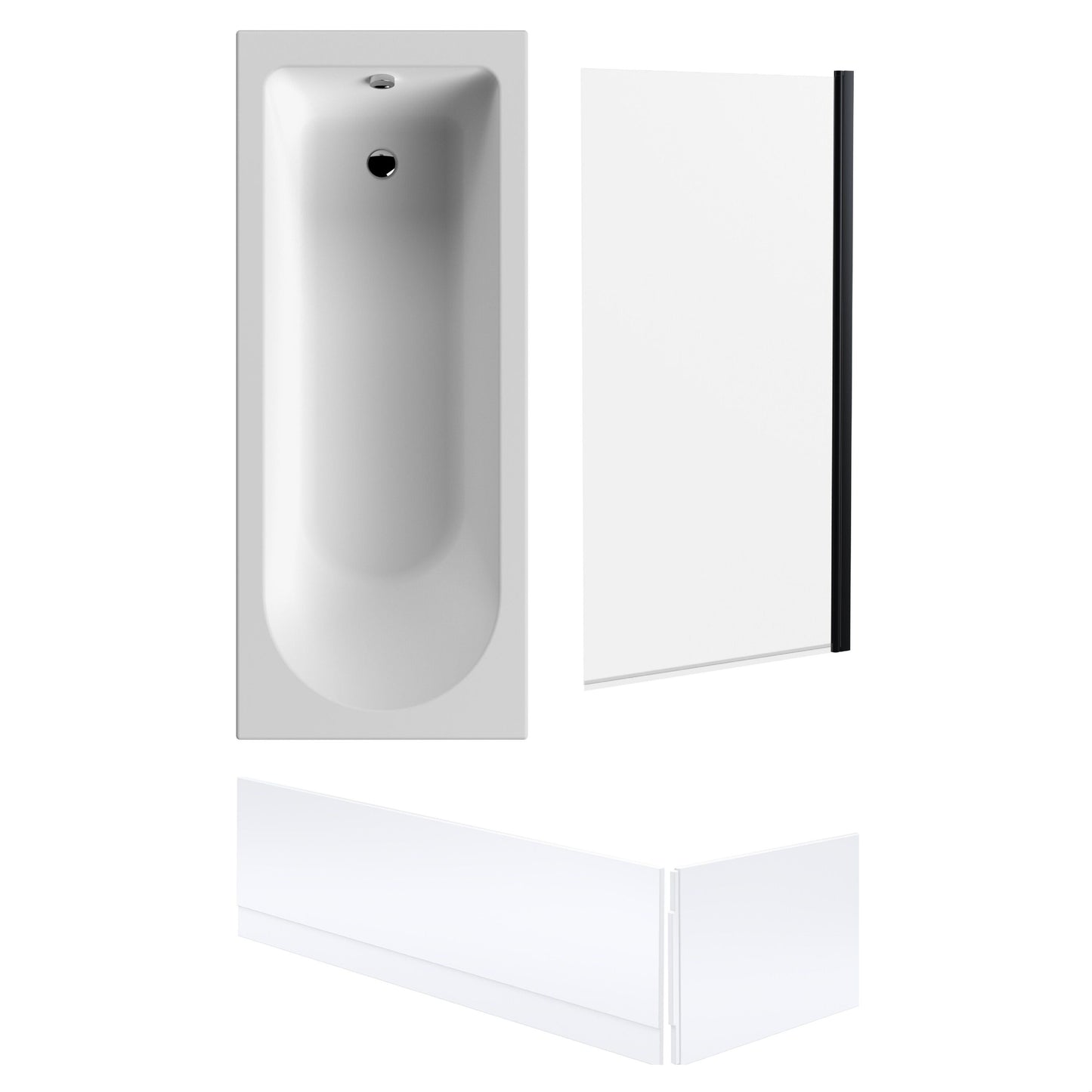 [BBSE60905] Round Single Ended 1700x700 Bath Set - Front & End Panels & Black Screen - Cutout