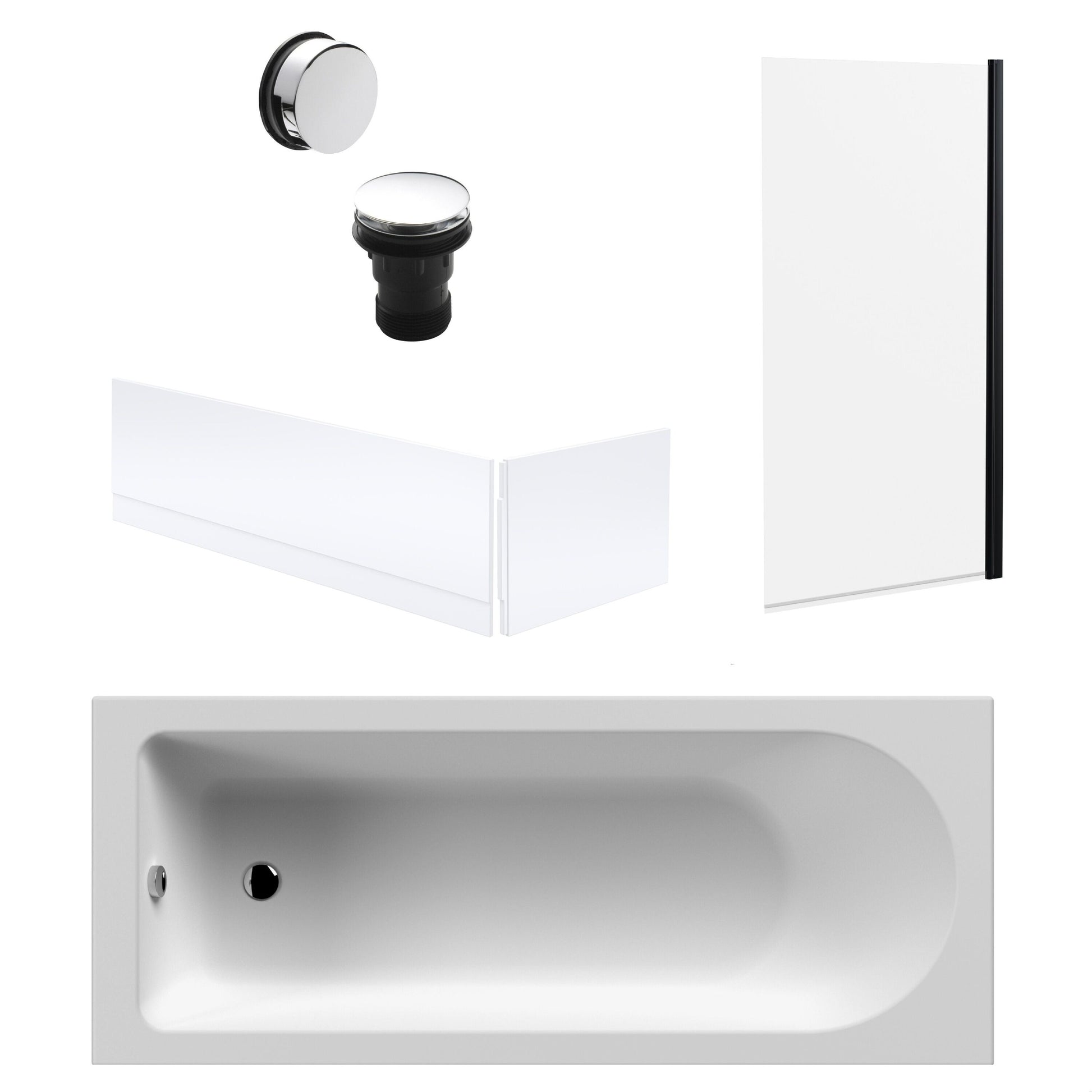 [BBSE60906] Round Single Ended 1700x700 Bath Set - Front & End Panels & Black Screen & Chrome Waste - Cutout