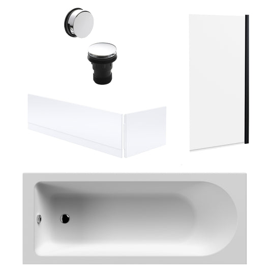 [BBSE60906] Round Single Ended 1700x700 Bath Set - Front & End Panels & Black Screen & Chrome Waste - Cutout