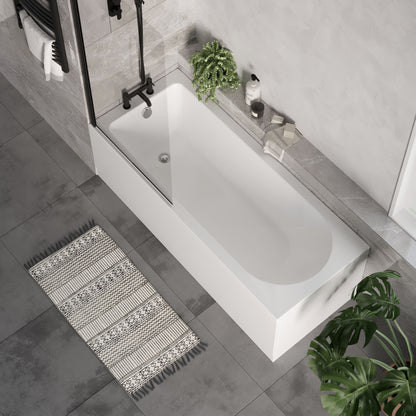 [BBSE60906] Round Single Ended 1700x700 Bath Set - Front & End Panels & Black Screen & Chrome Waste - Lifestyle 2