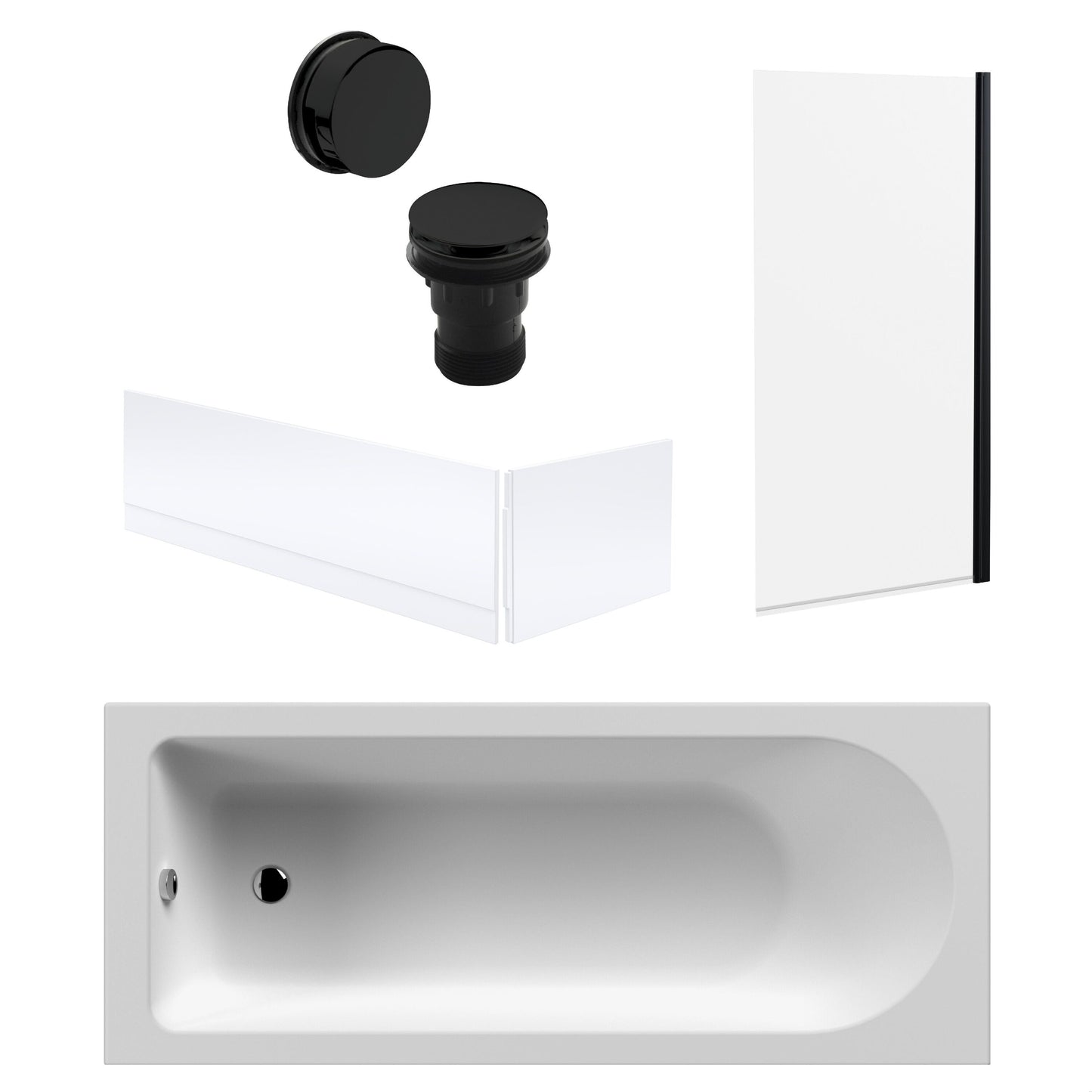 [BBSE60907] Round Single Ended 1700x700 Bath Set - Front & End Panels & Black Screen & Black Waste - Cutout