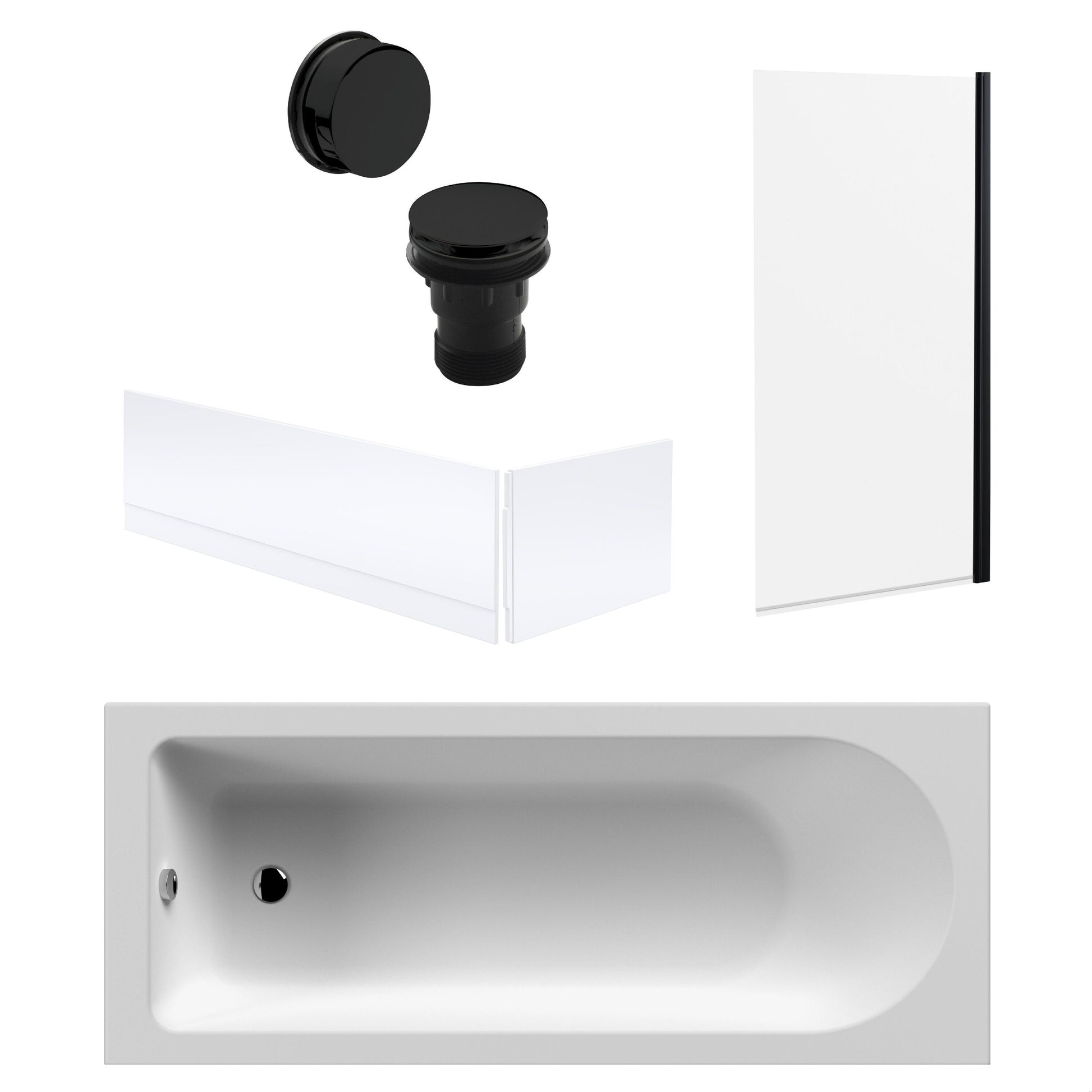 [BBSE60907] Round Single Ended 1700x700 Bath Set - Front & End Panels & Black Screen & Black Waste - Cutout