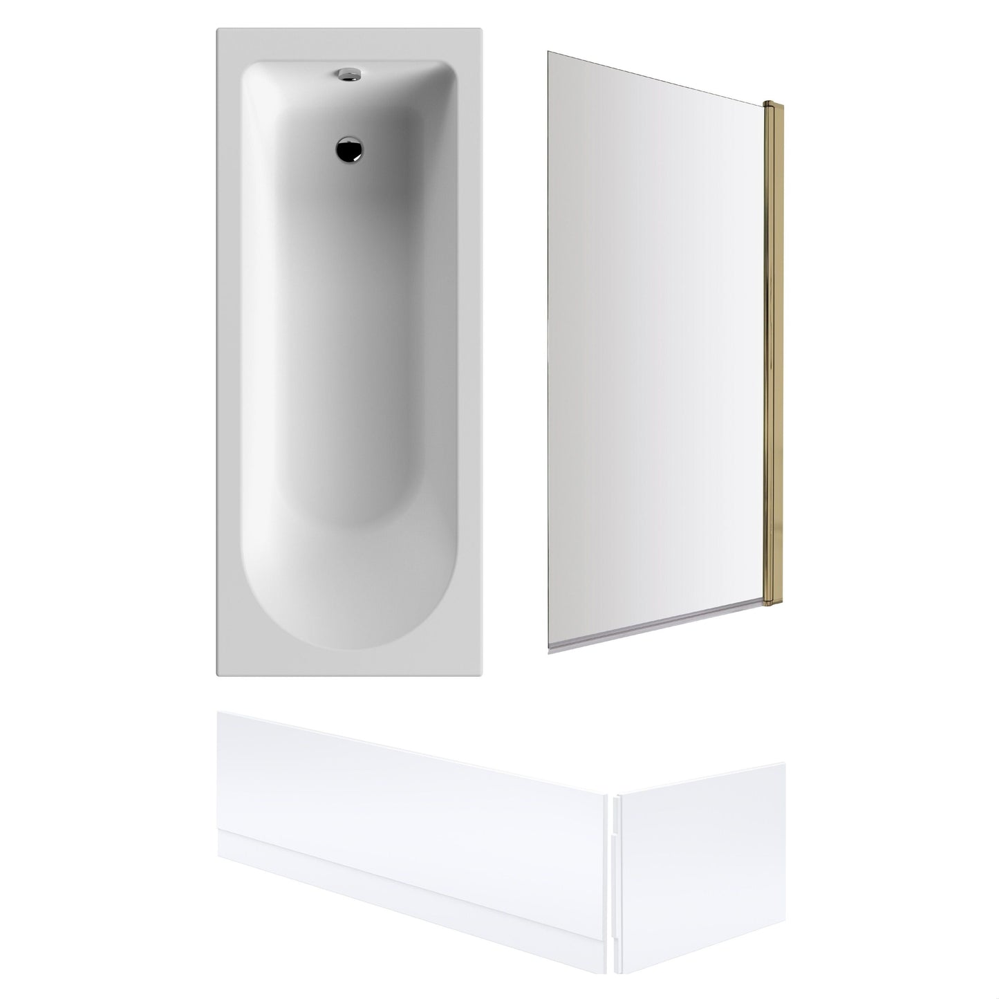 [BBSE60908] Round Single Ended 1700x700 Bath Set - Front & End Panels & Brushed Brass Screen - Cutout