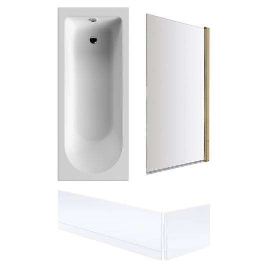 [BBSE60908] Round Single Ended 1700x700 Bath Set - Front & End Panels & Brushed Brass Screen - Cutout