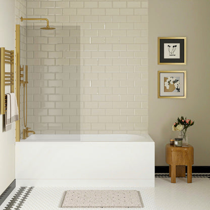 [BBSE60908] Round Single Ended 1700x700 Bath Set - Front & End Panels & Brushed Brass Screen - Lifestyle 1