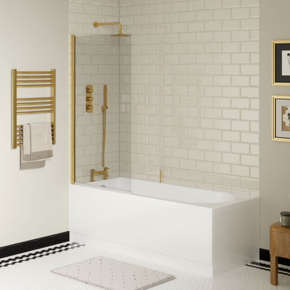 [BBSE60908] Round Single Ended 1700x700 Bath Set - Front & End Panels & Brushed Brass Screen - Lifestyle 3