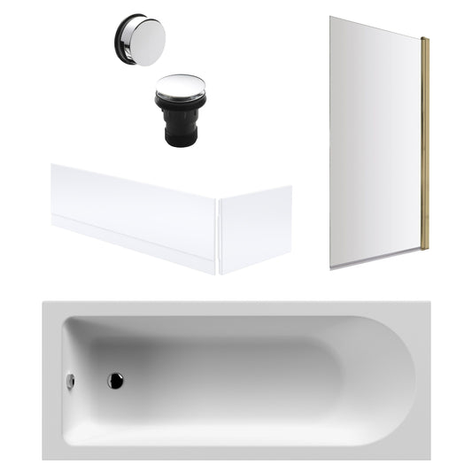 [BBSE60909] Round Single Ended 1700x700 Bath Set - Front & End Panels & Brushed Brass Screen & Chrome Waste - Cutout