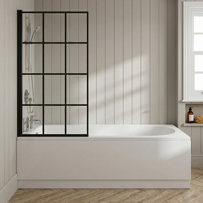 [BBSE609102] Round Single Ended 1700x700 Bath Set - Front & End Panels & Black Square Framed Screen & Chrome Waste - Silo