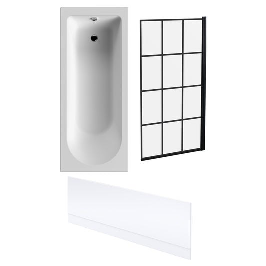 [BBSE609104] Round Single Ended 1700x700 Bath Set - Front Bath Panel. Black Square Framed Screen - Cutout