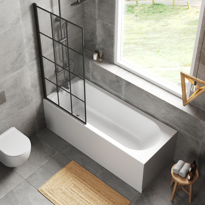 [BBSE609104] Round Single Ended 1700x700 Bath Set - Front Bath Panel. Black Square Framed Screen - Lifestyle 2