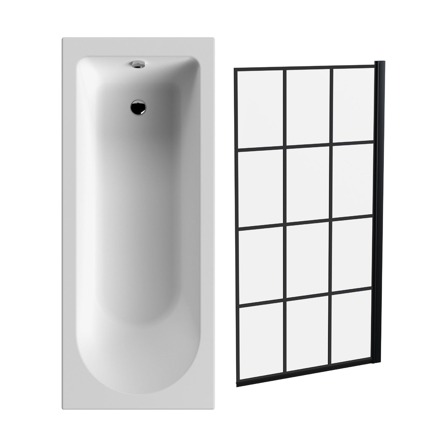 [BBSE609107] Round Single Ended 1700x700 Bath Set - Leg Set & Black Square Framed Screen - Cutout