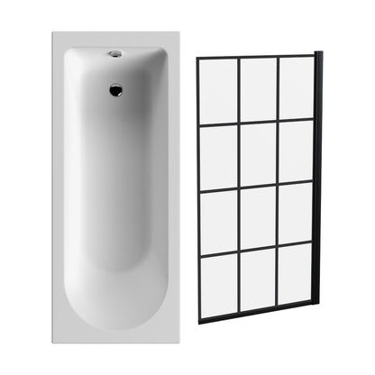 [BBSE609107] Round Single Ended 1700x700 Bath Set - Leg Set & Black Square Framed Screen - Cutout