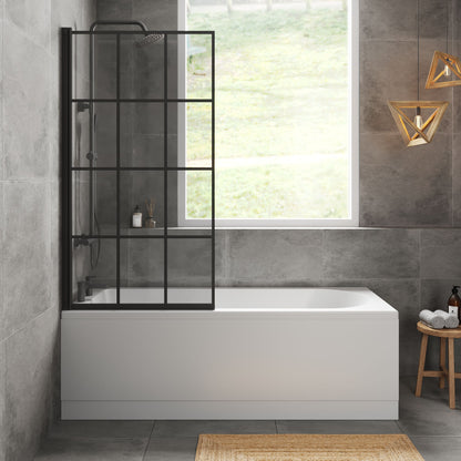 [BBSE609107] Round Single Ended 1700x700 Bath Set - Leg Set & Black Square Framed Screen - Lifestyle 1