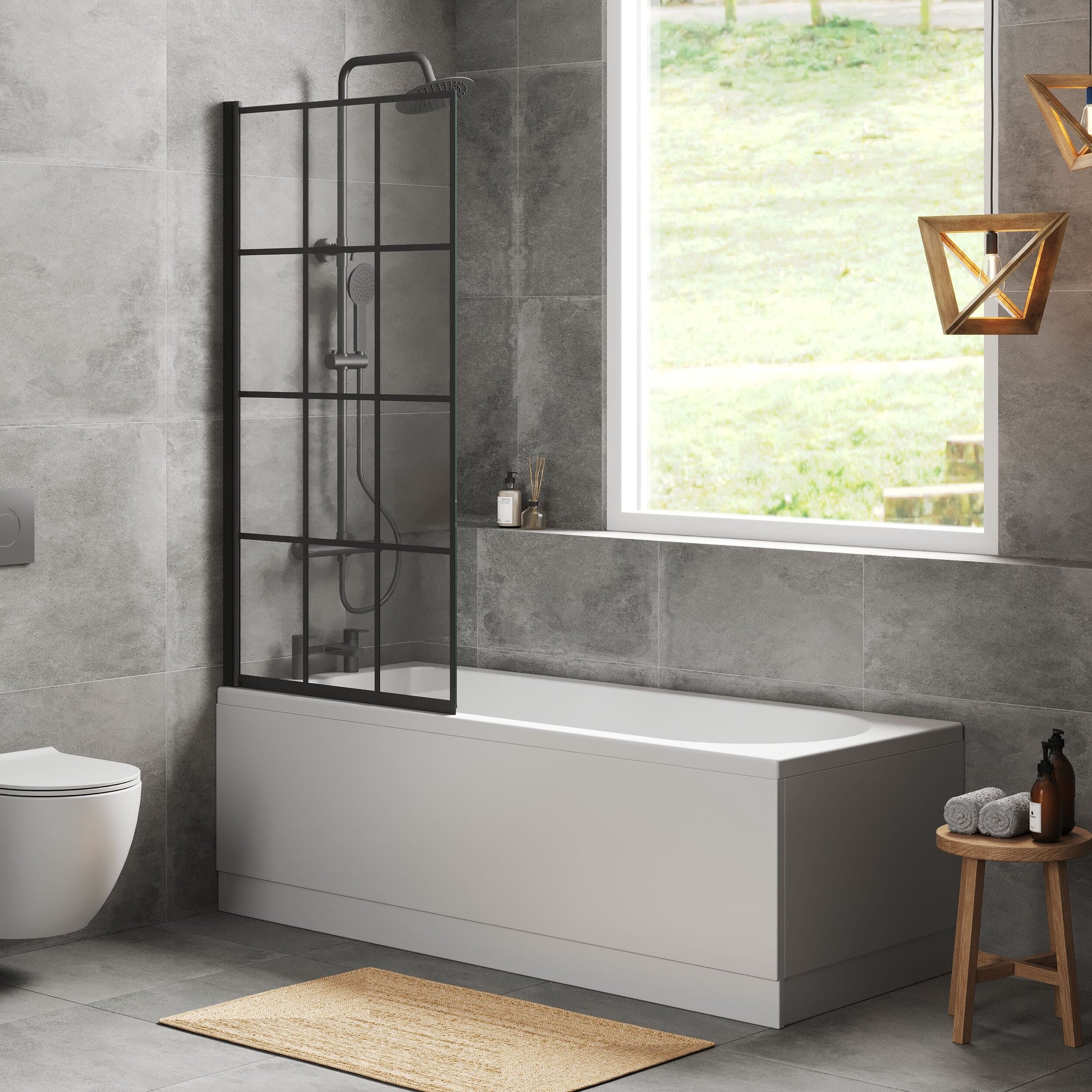 [BBSE609107] Round Single Ended 1700x700 Bath Set - Leg Set & Black Square Framed Screen - Lifestyle 3