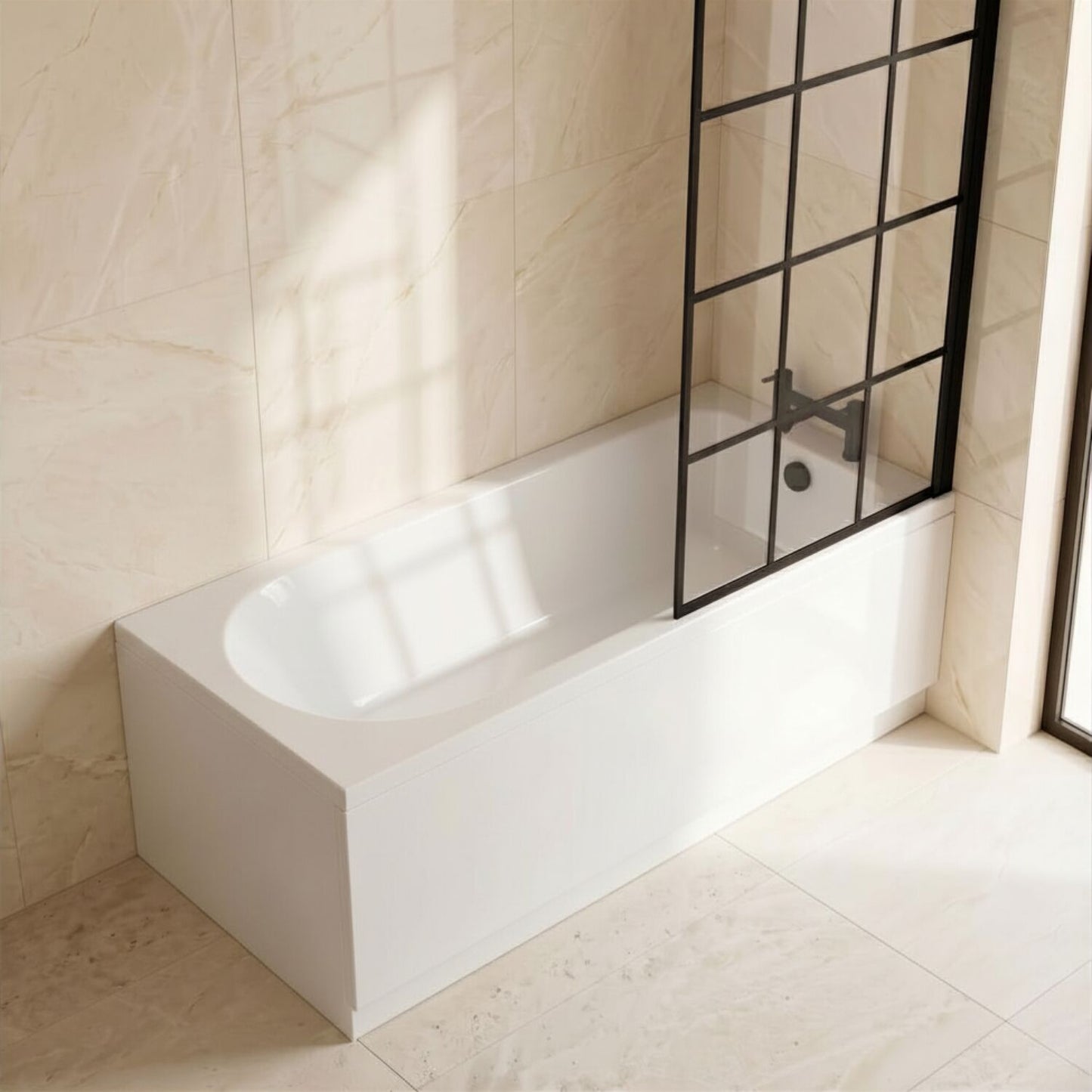 [BBSE609107] Round Single Ended 1700x700 Bath Set - Leg Set & Black Square Framed Screen - Silo