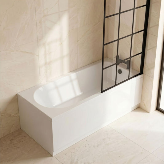 [BBSE609107] Round Single Ended 1700x700 Bath Set - Leg Set & Black Square Framed Screen - Silo
