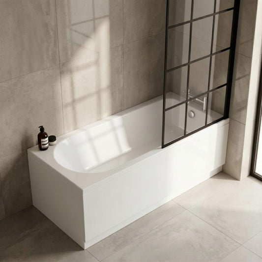 [BBSE609108] Round Single Ended 1700x700 Bath Set - Leg Set & Black Square Framed Screen & Chrome Waste - Silo