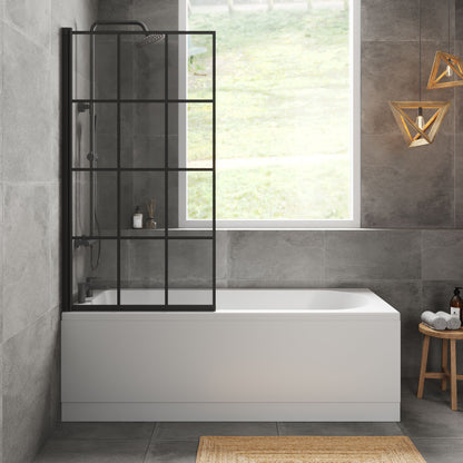 [BBSE609109] Round Single Ended 1700x700 Bath Set - Leg Set & Black Square Framed Screen & Black Waste ( Bath Panels - sold separately) - Lifestyle 1