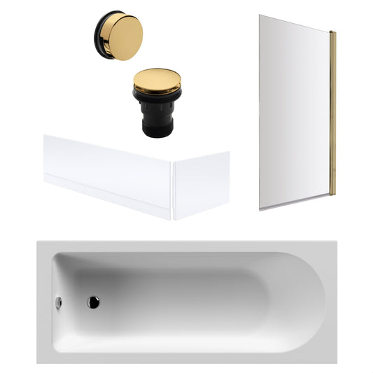 [BBSE60910] Round Single Ended 1700x700 Bath Set - Front & End Panels & Brushed Brass Screen & Brushed Brass Waste - Cutout