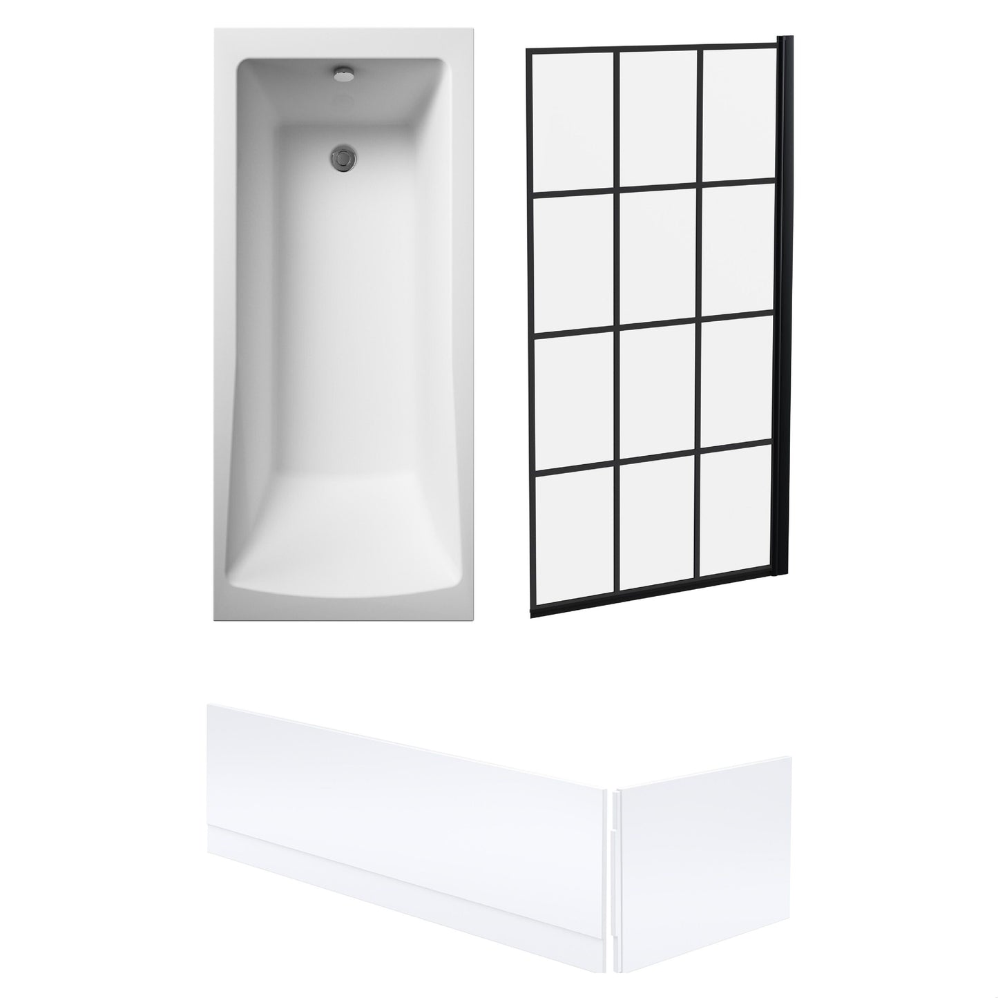 [BBSE609110] Square Single Ended Bath 1700x700 - Front Panels & Black Framed Screen - Cutout